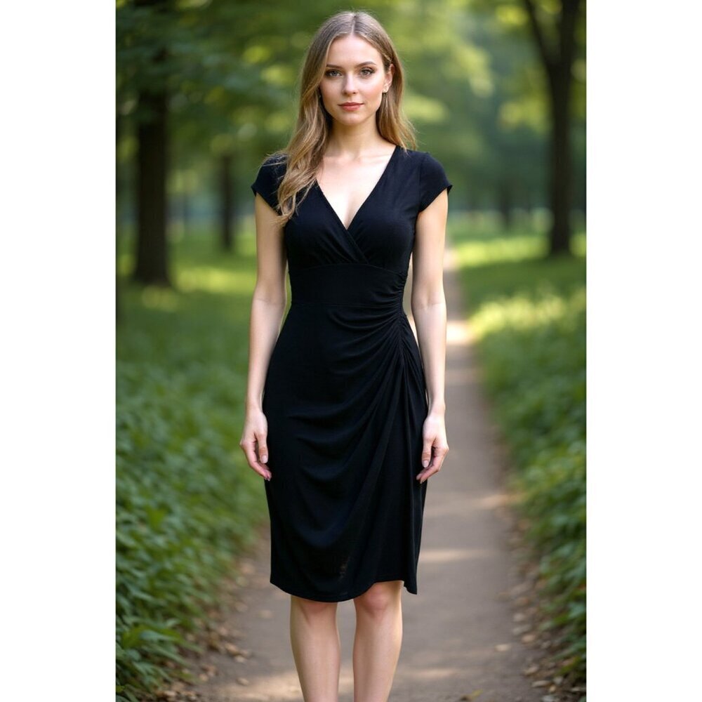 Ralph Lauren Gathered Black Jersey Sheath Dress Size 6